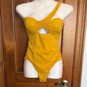 Shade & Shore Mustard One-Shoulder Swimsuit